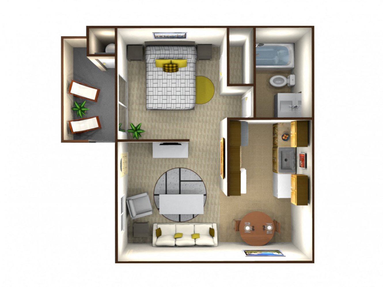 Floor plan for studio, 1 bath, 400 sqft